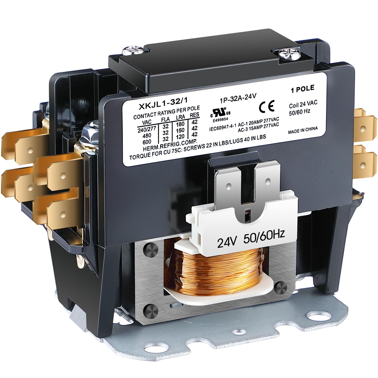 Dunkive Carrier HVAC Motor Contactor, 1 Pole 24V Coil 32 Amp AC Contactor Furnace Replacement Relays, AC Definite Purpose Contactor Relays, Air