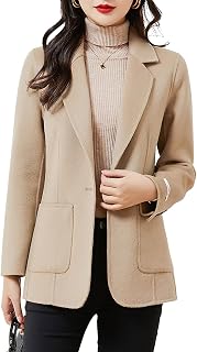 ebossy Women's Wool Pea Coat Notched Lapel 1-Button Business Office Blazer Jacket Elegant Short Coat with Pockets