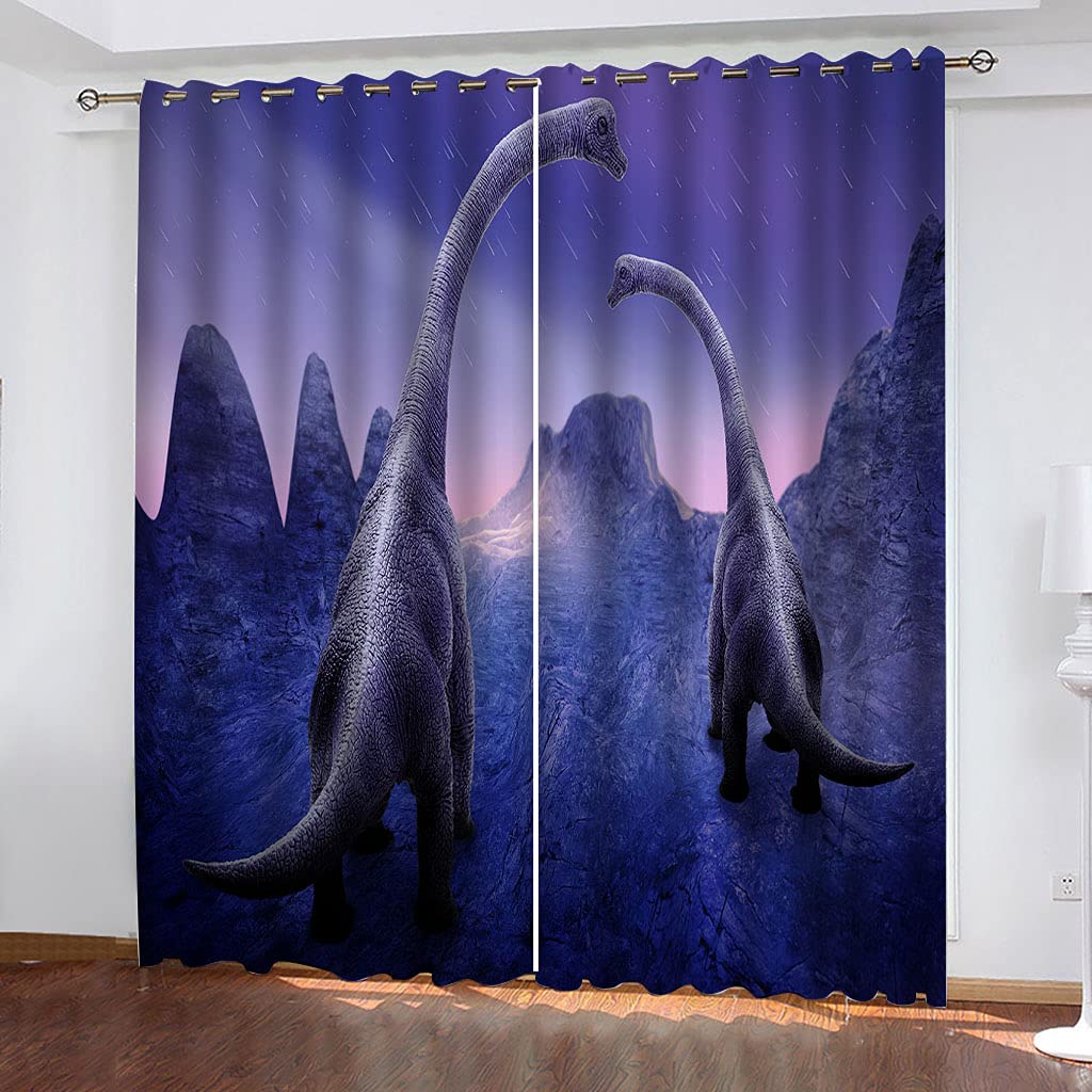 Rideaux Chambre Enfant 3D Dinosaure Animal Violet Rideau Enfant Voilage 200x160 Cm Salon Voilage, Voilages À Oeillets Décor Chambre, Moderne Fenêtre Isolation Thermique, Motif