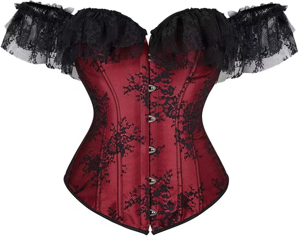 Jutrisujo Corset for Women Skirt Set Top Plus Size Outfit Lace up Sleeved Gothic Medieval Renaissance