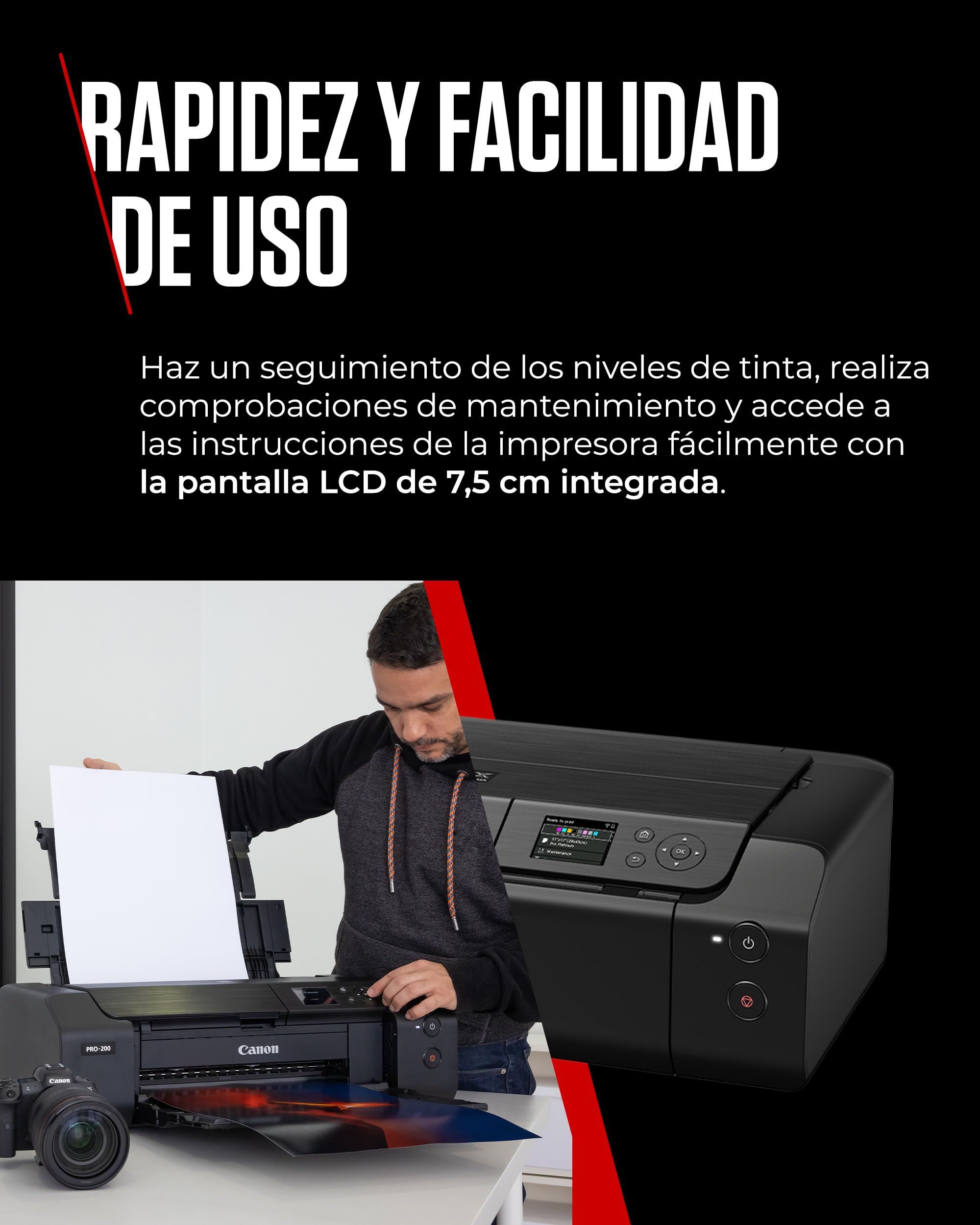 Canon Pixma PRO-200 Impresora Fotográfica Profesional, Sistema de Inyección de Tinta, A3+, WiFi, 8 Cartuchos de Tinta, Impresión Sin Bordes, Impresión de Alta Velocidad, Negro