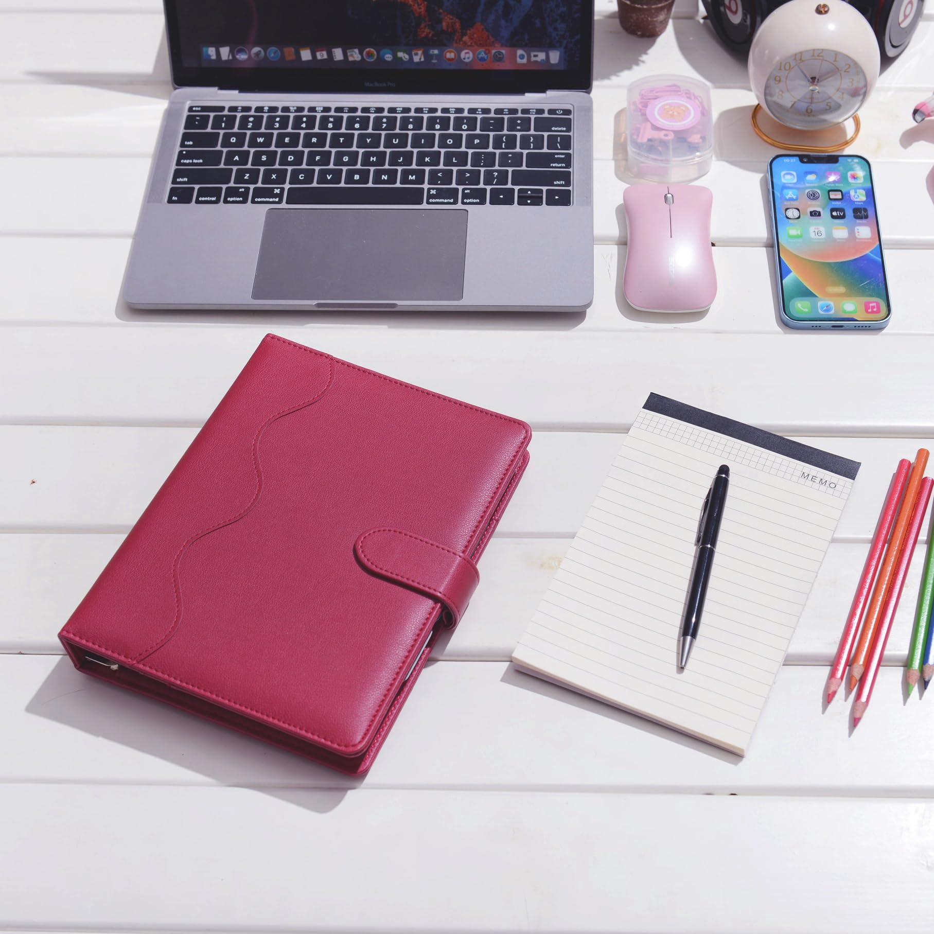 WASON A5 Diario in Pelle PU con Carta Ricaricabile, Portfolio ad Anelli Rimovibile con Clipboard, Rosso