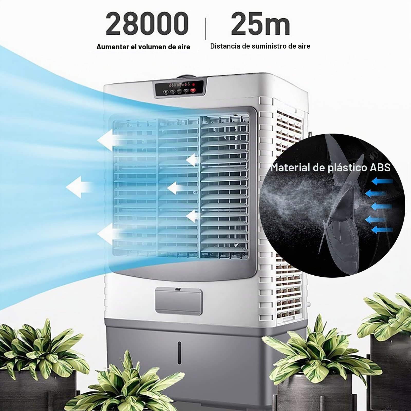Ventilador de Enfriador de Aire Evaporable Comercial, Humidificador Industrial, Aire Acondicionado de Tres en Uno, Tanque de Agua Grande 55L, Enfriador Doméstico, Motor Potente de Refrigeración Efici