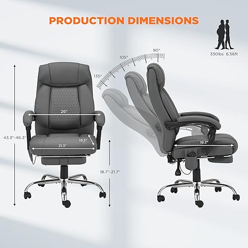 Miniatura 3 de HOMREST Silla de oficina ejecutiva de masaje de cuatro puntos con reposapiés, silla de oficina de masaje reclinable con calefacción, silla
