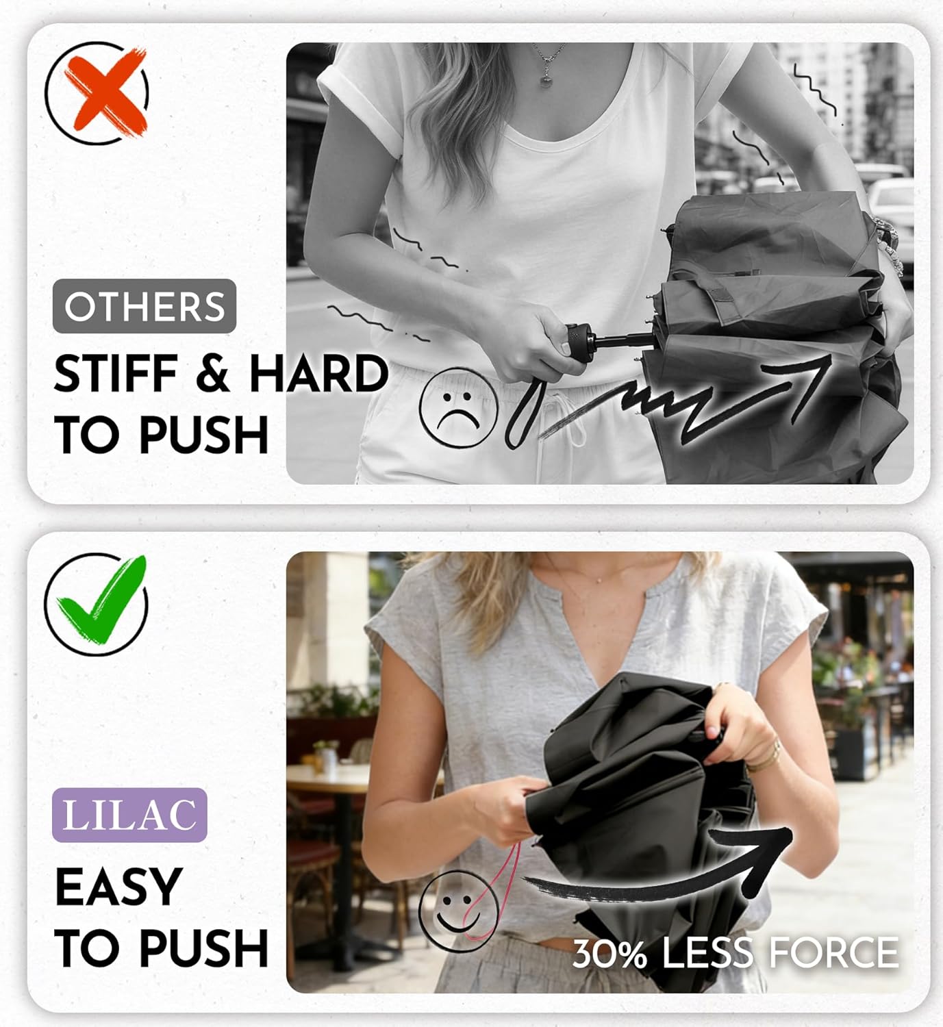 Windproof Travel Umbrella for Rain - 43" Compact Folding Umbrella, Reinforced Strong Frame, Lightweight Portable Parasol with UPF 100+ UV Sun Protection, Cruise Ship Essentials