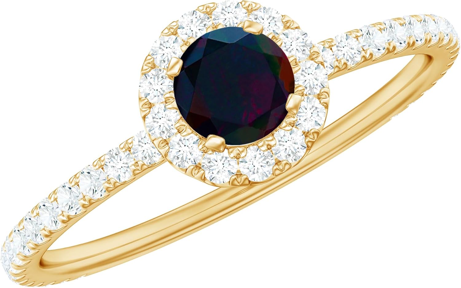Natural 0.4 Carat Black Opal Engagement Ring, Aaa Quality, Certified Black Opal Diamond Halo Ring - Mothers Day Gift