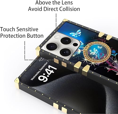 Miniatura 5 de nancheng Funda para iPhone 15 Pro (6.1 pulgadas), bonita funda para iPhone 15 Pro niñas y mujeres, funda cuadrada con soporte de anillo + correa de