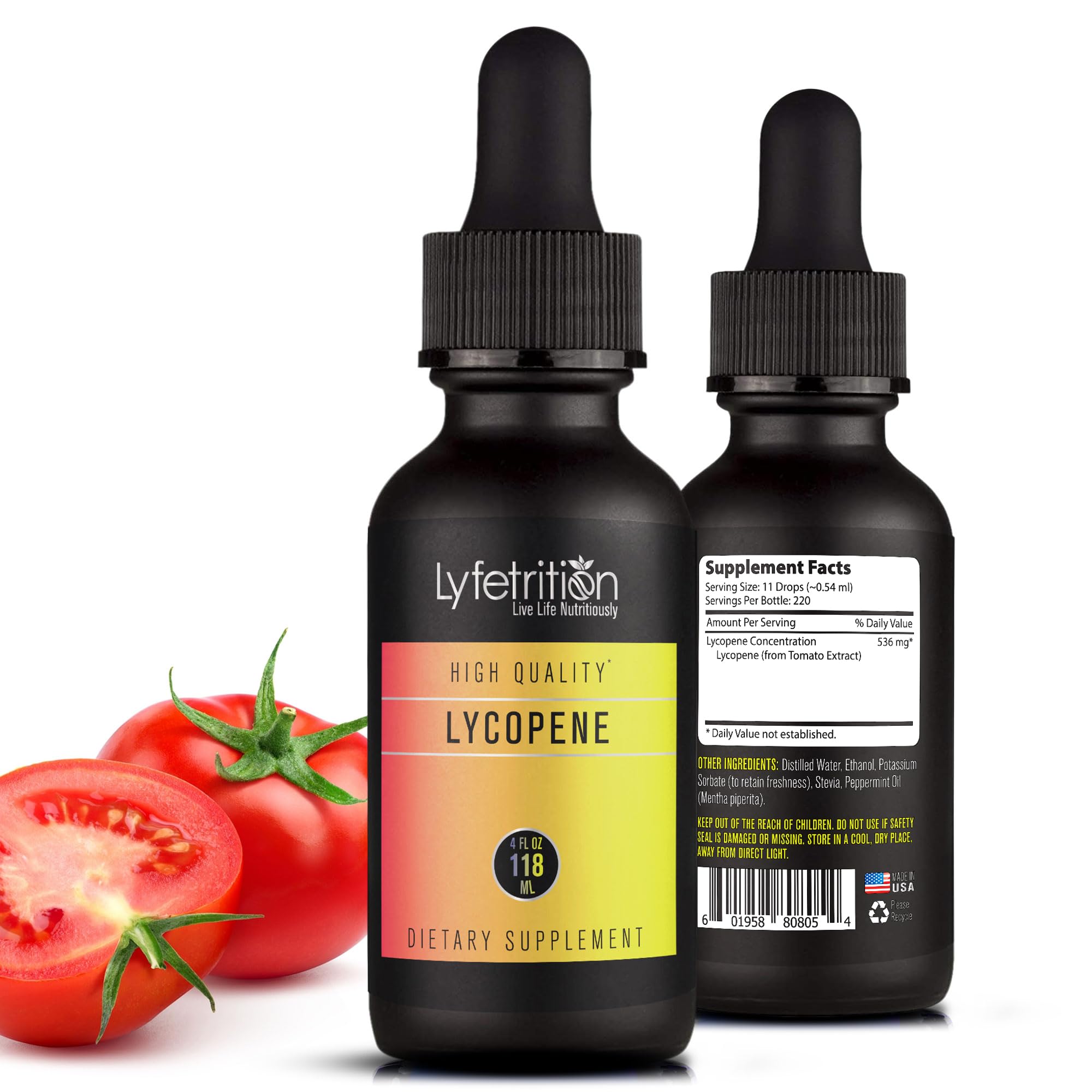 Lyfetrition Lycopene Liquid Supplement 118 ml, 4 FL Oz Liquid, 220 Servings, Made in USA, Quick Absorption, Potent Ingredients, Non-GMO