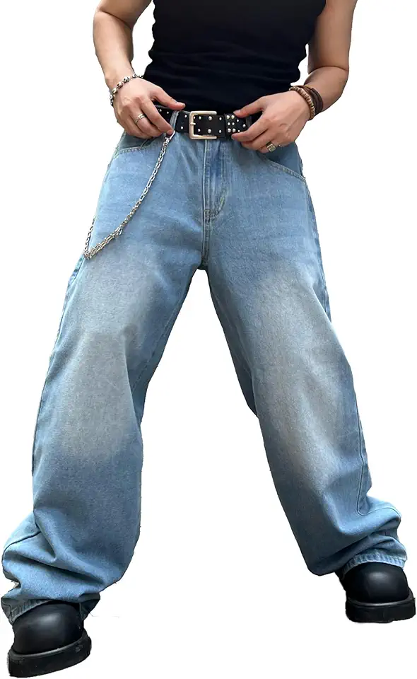 DFGIGT Men's Baggy Hip Hop Jeans Wide Leg Skater Denim Pants Casual Loose Fit Long Trousers Streetwear