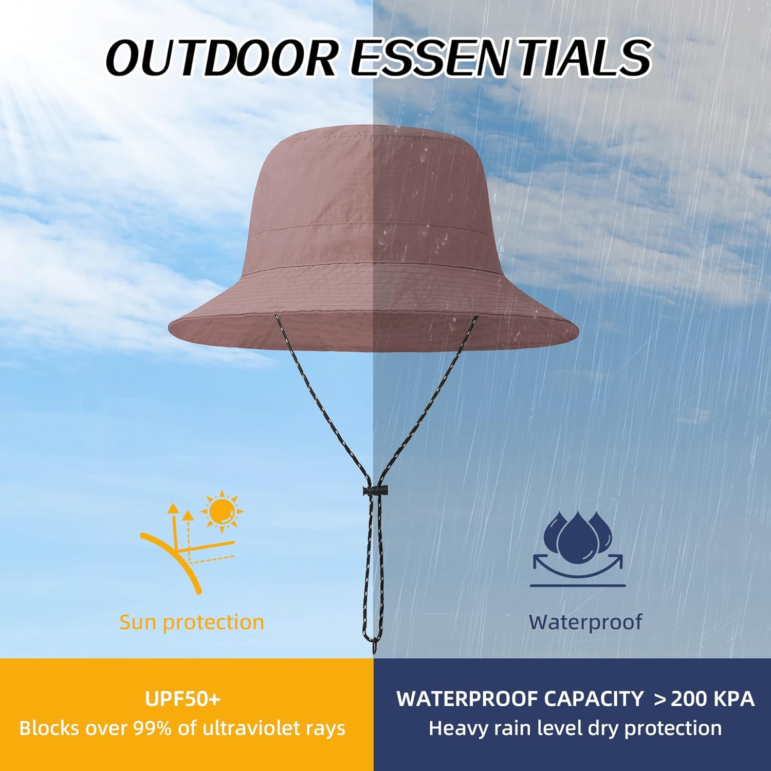 Durio Waterproof Bucket Hats for Woman UPF 50+ Sun Hat UV Protection Packable Rain Hats for Women Lightweight Hiking Hat - Image 2