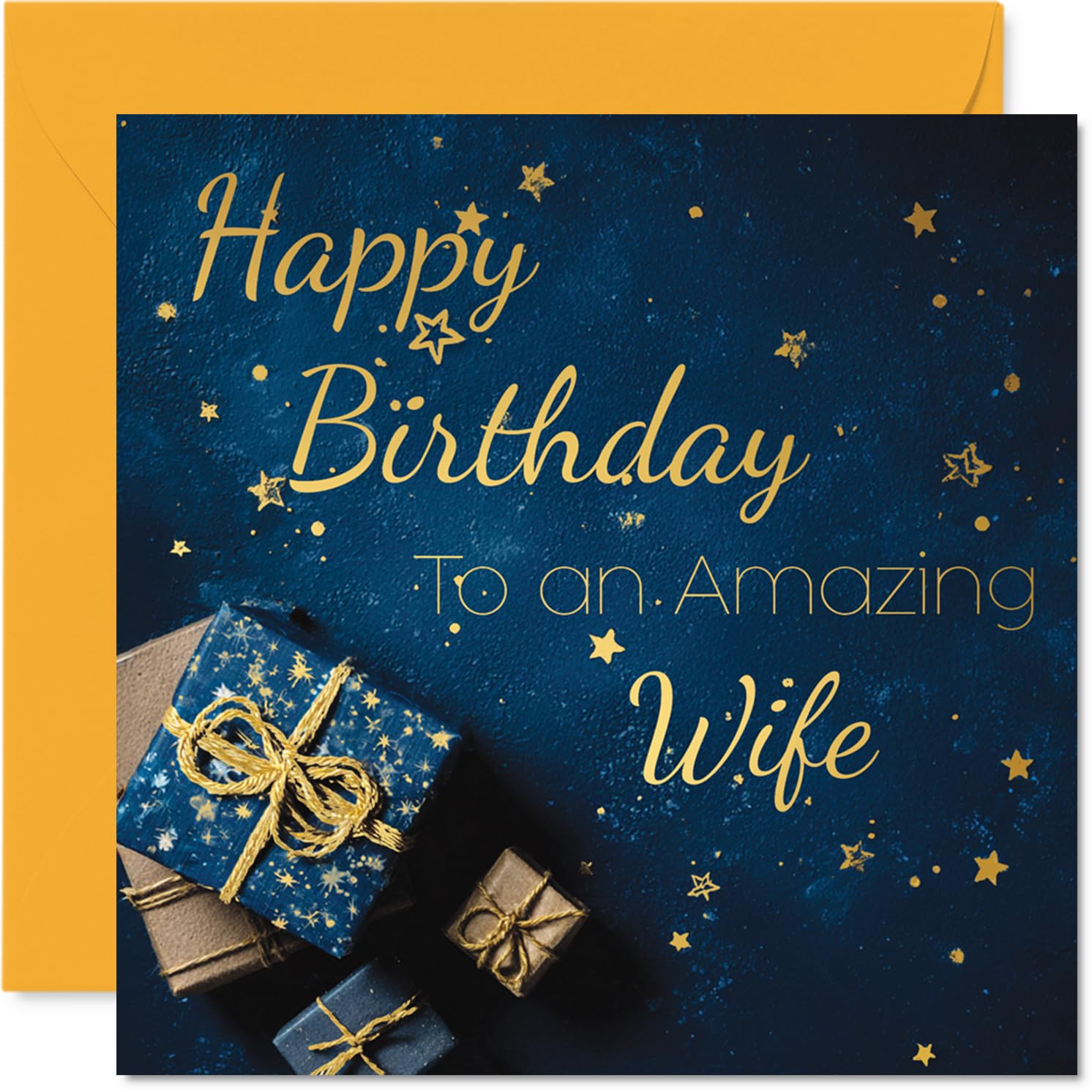 Gold Wife Birthday Card - Golden Gifts - Happy Birthday Card for Wife from Husband Partner, 145mm Golden Bday Greeting Cards