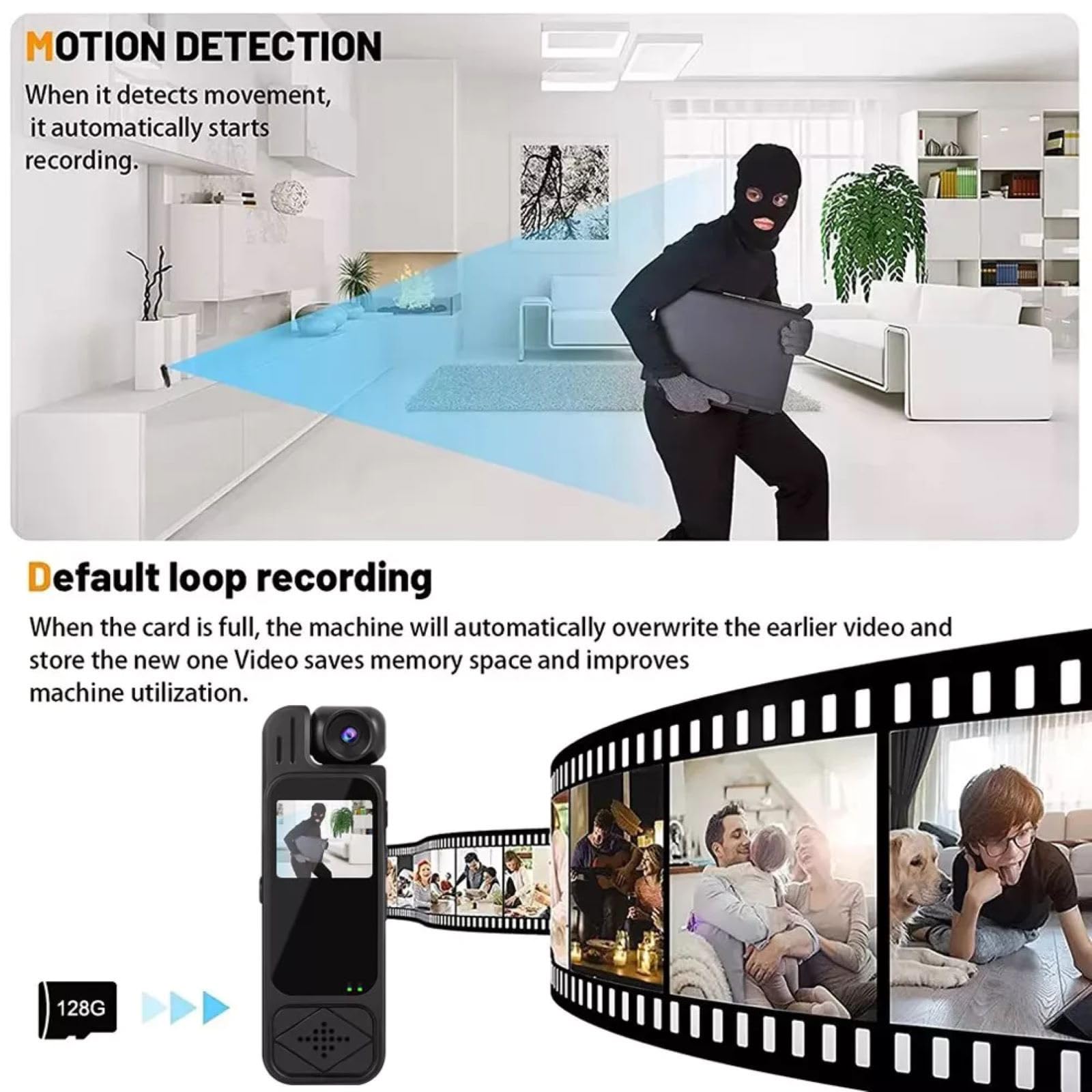 Amazon | 1080P 180°回転可能なウェアラブルアクションカメラ 