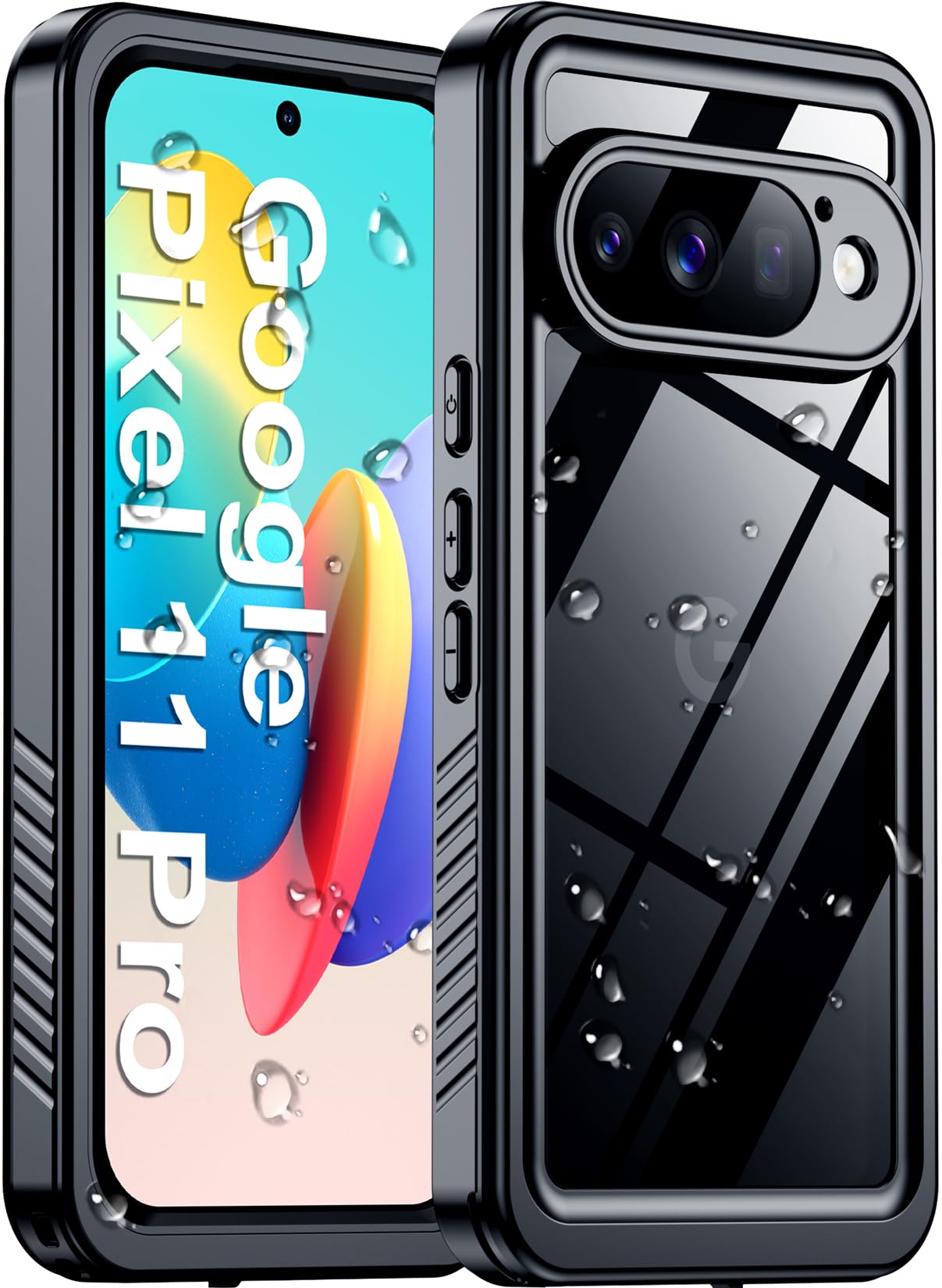Temdan Designed for Google Pixel 11 Pro Case Waterproof, Built-in Screen &amp; Camera Protector IP68 Underwater Full Body Military Dropproof Shockproof Protective Case for Pixel 11 Pro 6.3" Black/Clear