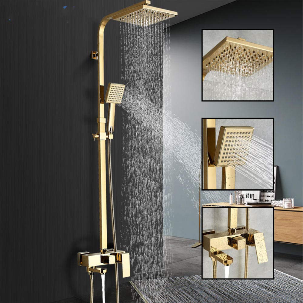 Ensemble de robinetterie de douche en laiton doré avec mitigeur mural