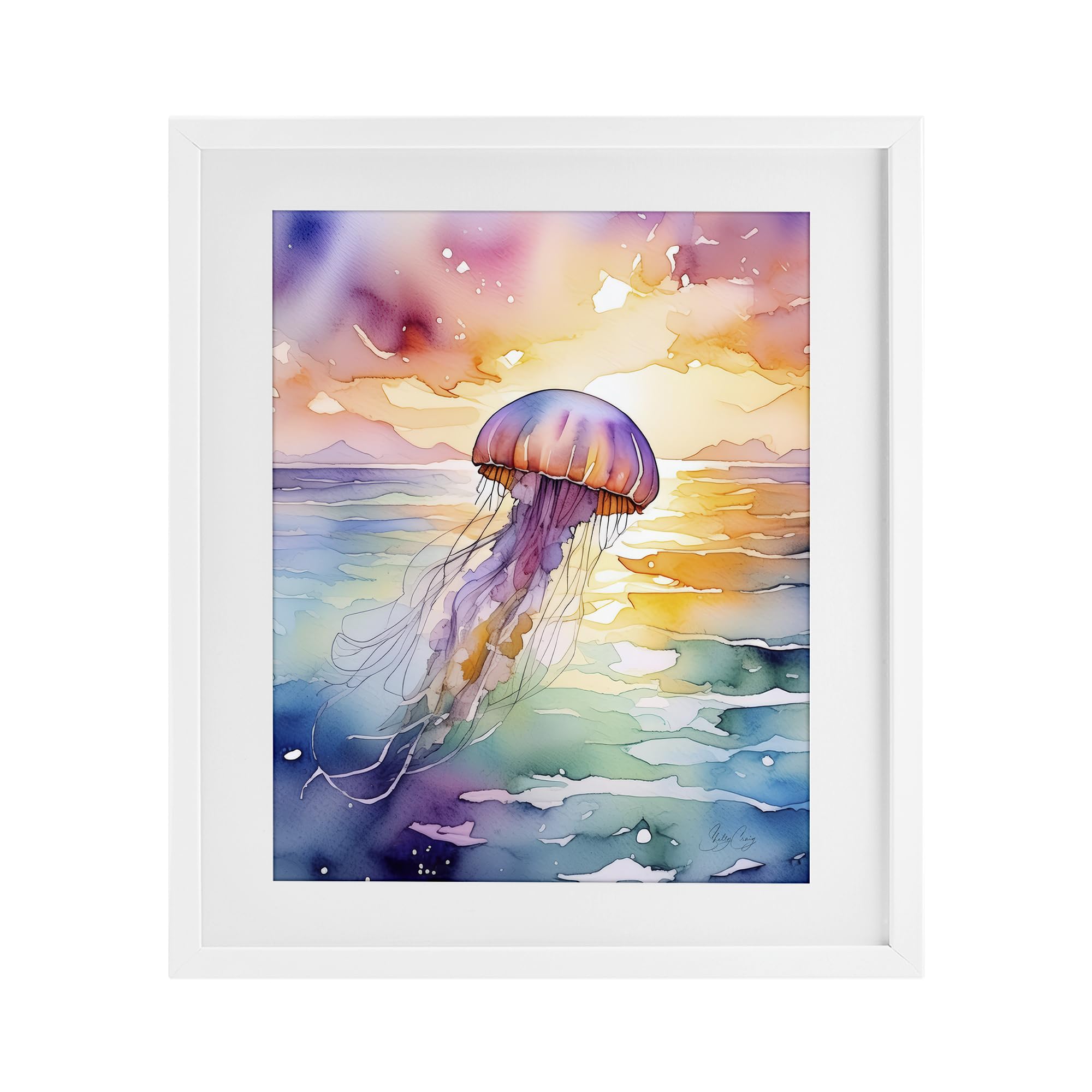 Celestial Drift Jellyfish, 17 x 21 Inch Framed Print Under Glass