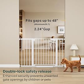 Cumbor 29.7-48 Baby Gate for Stairs, Mom\'s Choice Awards Winner-Dog Gates for Doorways, Auto Close Safety Pet Gate for Dogs Indoor, Easy Install Pressure Mounted Child Gate with Walk Thru Door, White