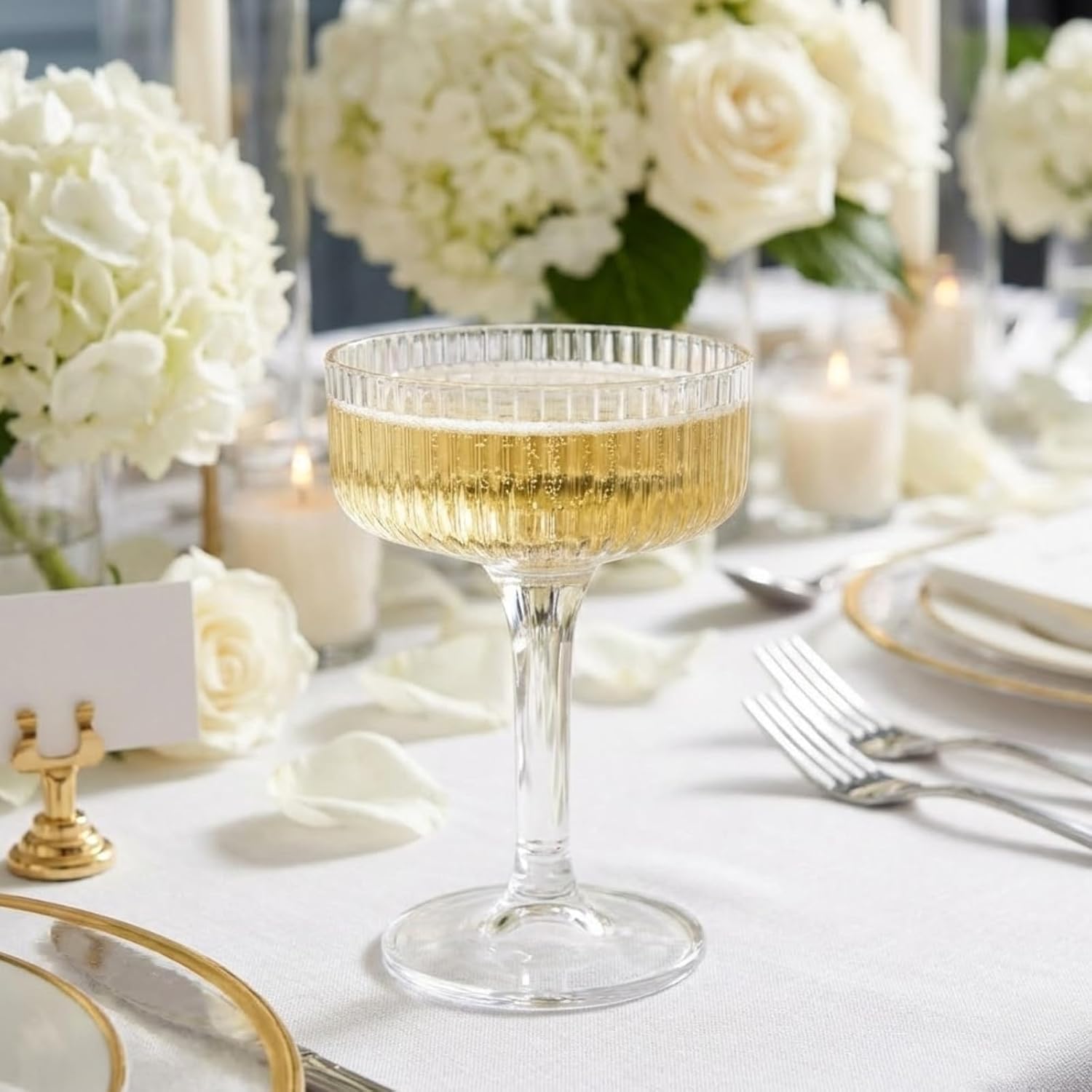 Premium ACRYLIC Champagne Tower Kit | 20 Stackable 7 oz Plastic Coupe Flutes | Reusable & Shatterproof Clear Plastic Glasses for Wedding Receptions, Birthday Parties, and Special Events, Clear Tall