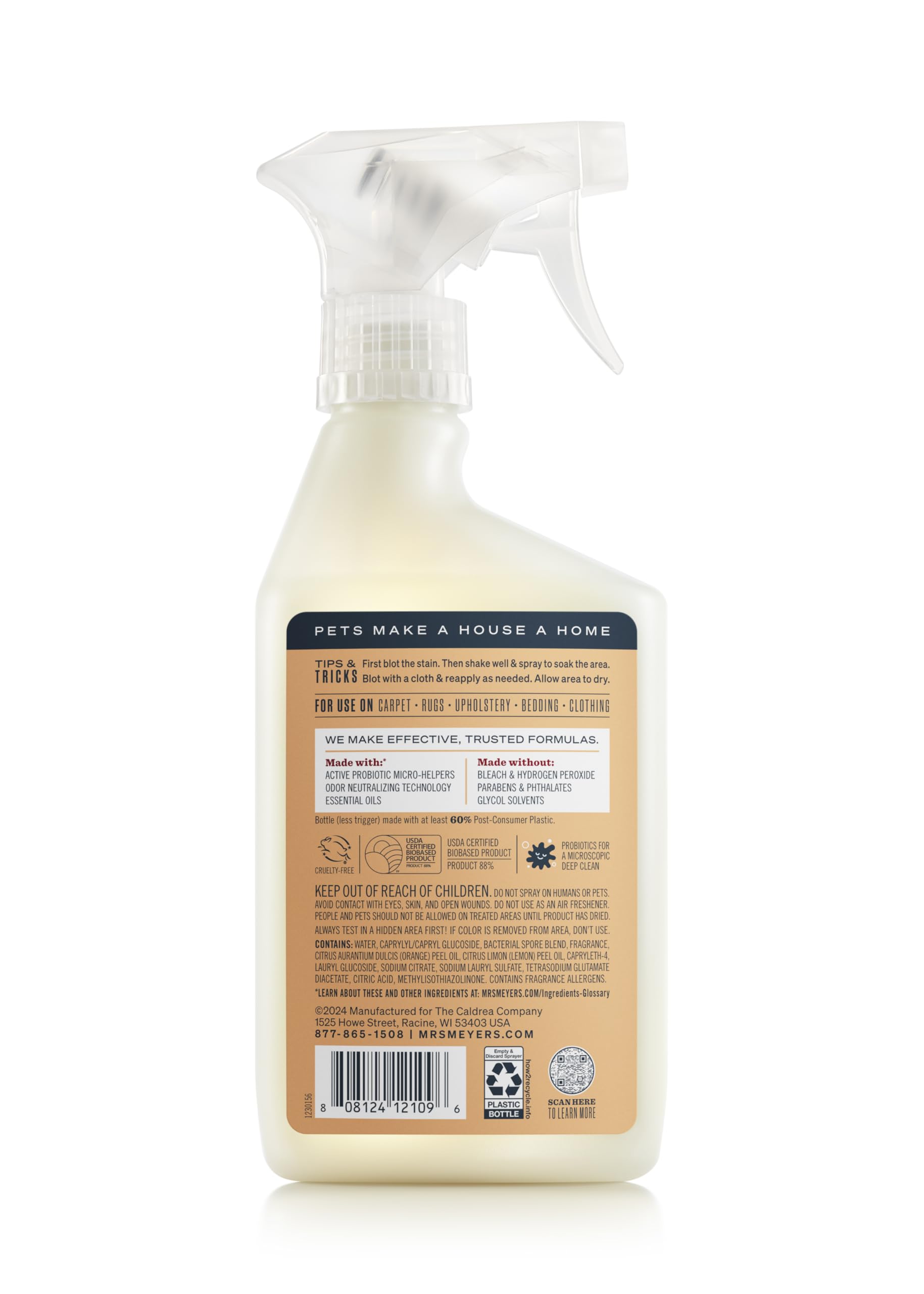 Mrs. Meyer's Clean Day - Combatiente de manchas y olores para mascotas, aroma a flor de azahar, 16 onzas