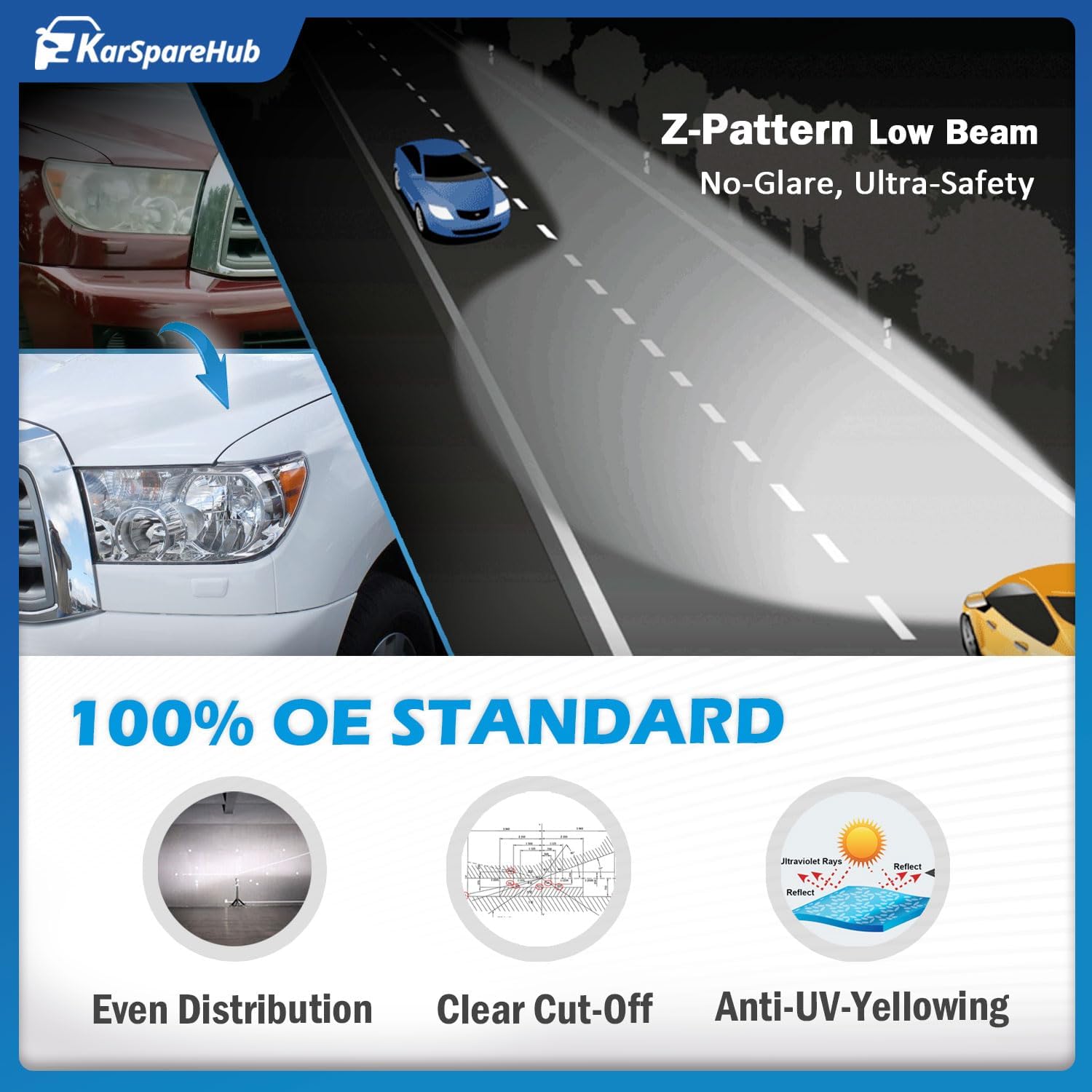 Headlights W/Bulbs for 2007-2013 Toyota Tundra, Fits 2008-2017 Sequoia (Fits 12-14 Sequoia Models WITHOUT Headlight Washer Only, NOT for models with leveling dial)