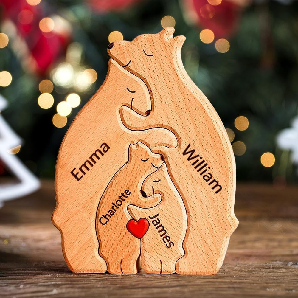 Personalised Wooden Bear Puzzle with 2-10 Family Name, Gift for Mum Grandma, We are One, Custom Family Name Sculpture, Gift for Mother’s Day, Birthdays Christmas, Unique Wooden Decor (Classic Bear) — image 1
