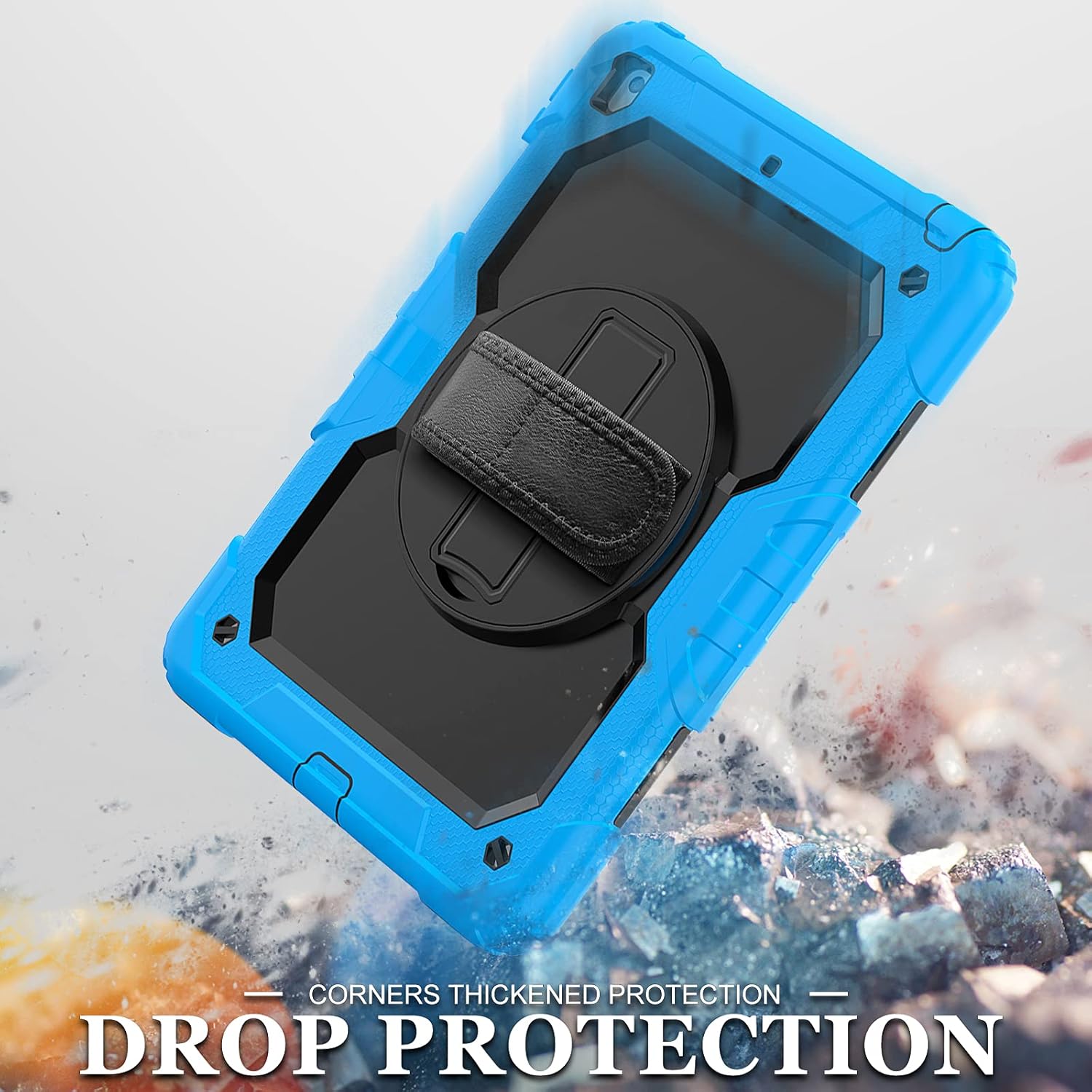Heavy Duty Shockproof TPU Case for iPad 10.2 inch 2021/2020/ 2019,for iPad 9th/ 8th/ 7th Generation,Protective Cover W Screen Protector+Rotating Kickstand+Handle+Shoulder Strap(Light Light)