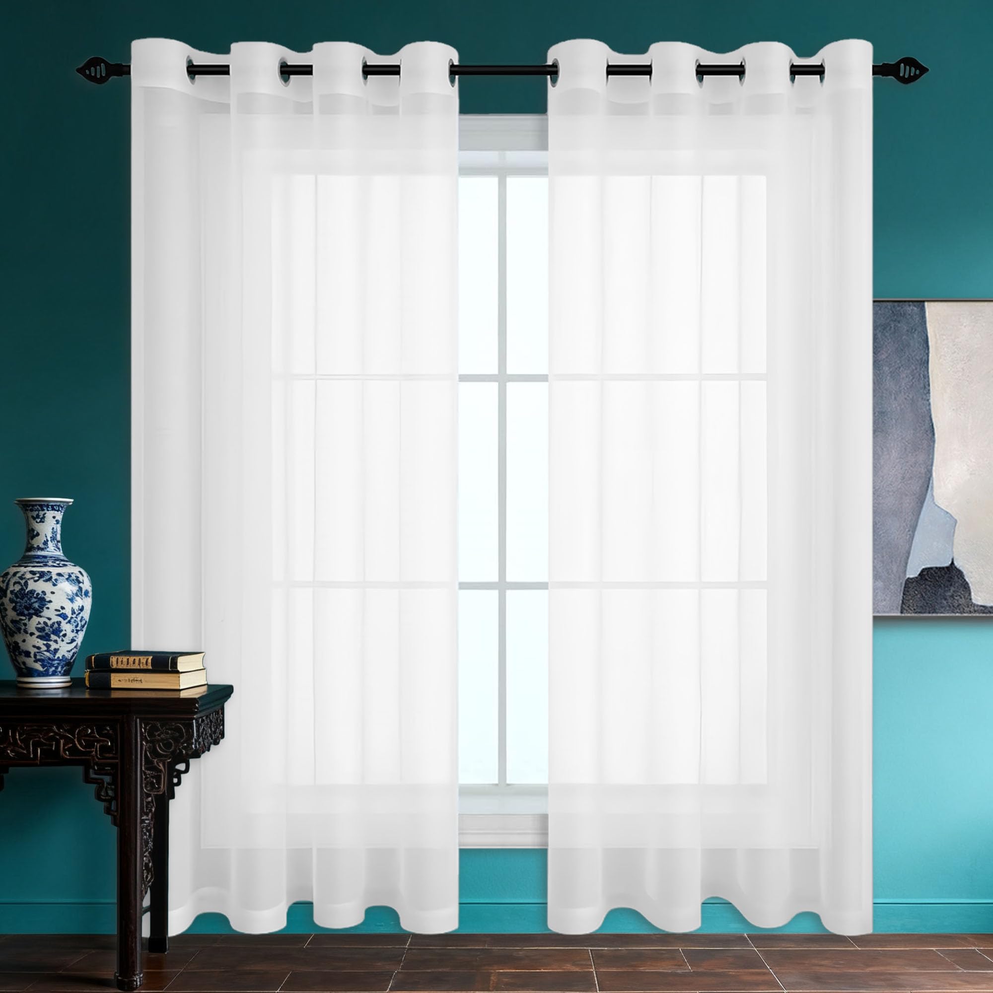 Rideau voilage oeillet blanc 205x325 cm pour salon et chambre