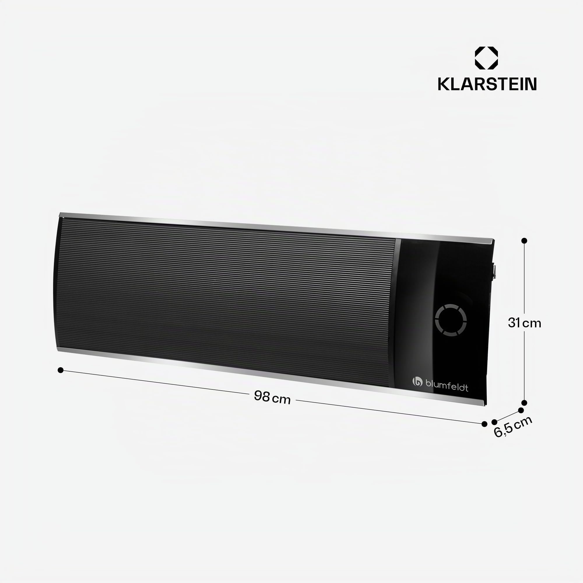 Blumfeldt CosmicBeam Ultra - Radiador Infrarrojo, Estufa 2200W, Display LED, De 5 a 45 °C, Temporizador 9 HS, Mando a Distancia, Material de Montaje en la Pared, Modo Eco, Negro