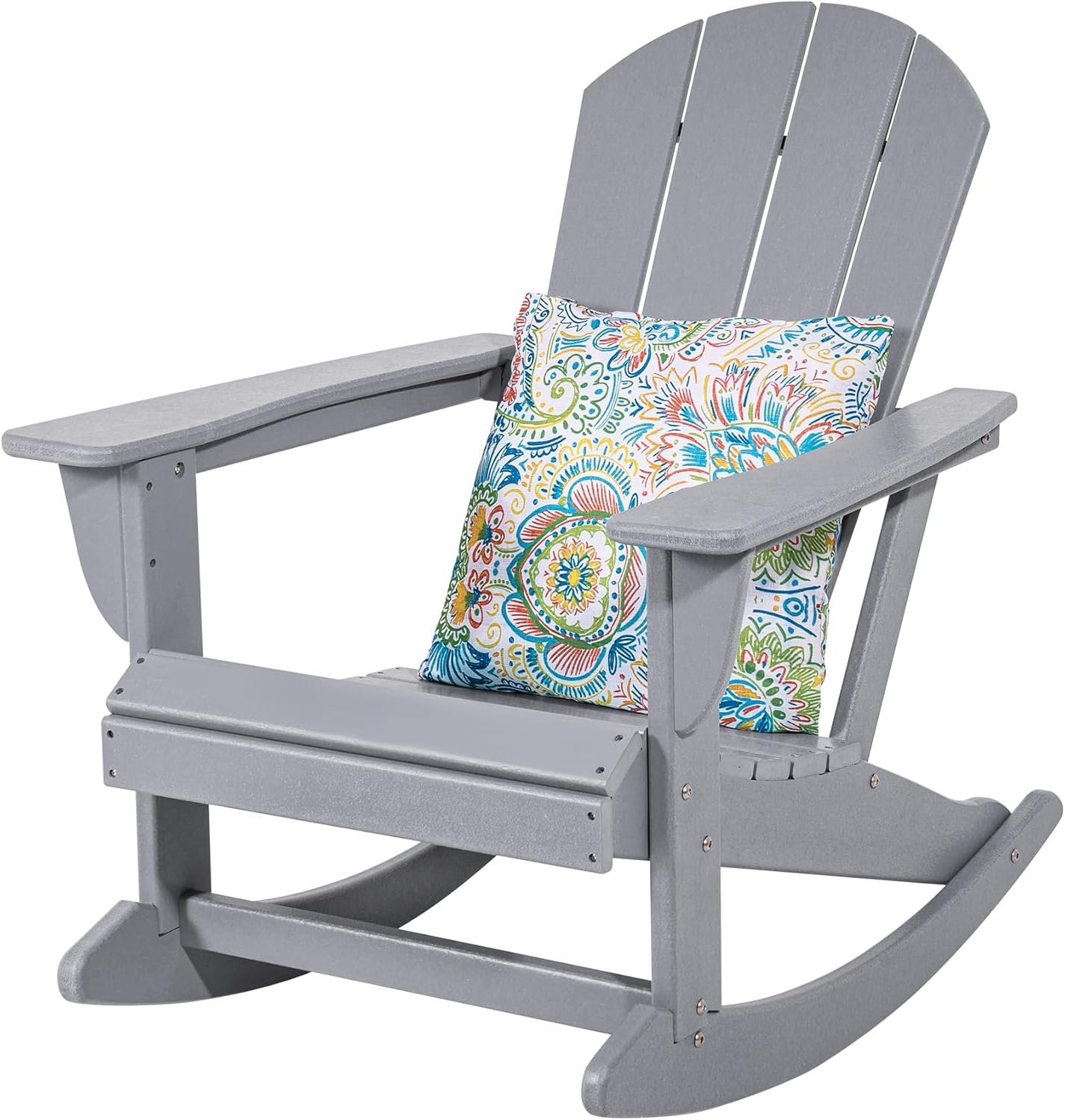 Sundale Outdoor Rocking Chair with Pillow, Patio Plastic All Weather Adirondack Rocker for Proch, Water Resistant for Outside, Garden, Pool, Yard, Grey
