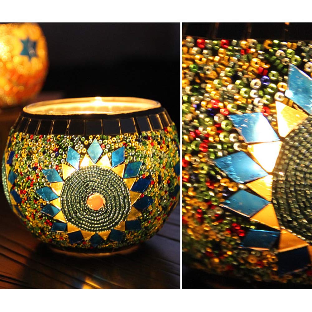 Mosaic Glass Candle Holder Vase Pen Holder, Crackled Glass Mosaic Tea Light Holder - Image 3