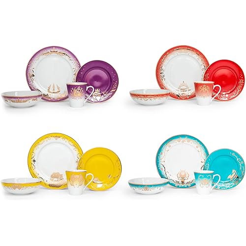 Disney Villains 16-Piece Ceramic Dinnerware Set, Maleficent, Evil Queen, Jafar, Ursula, Multicolor