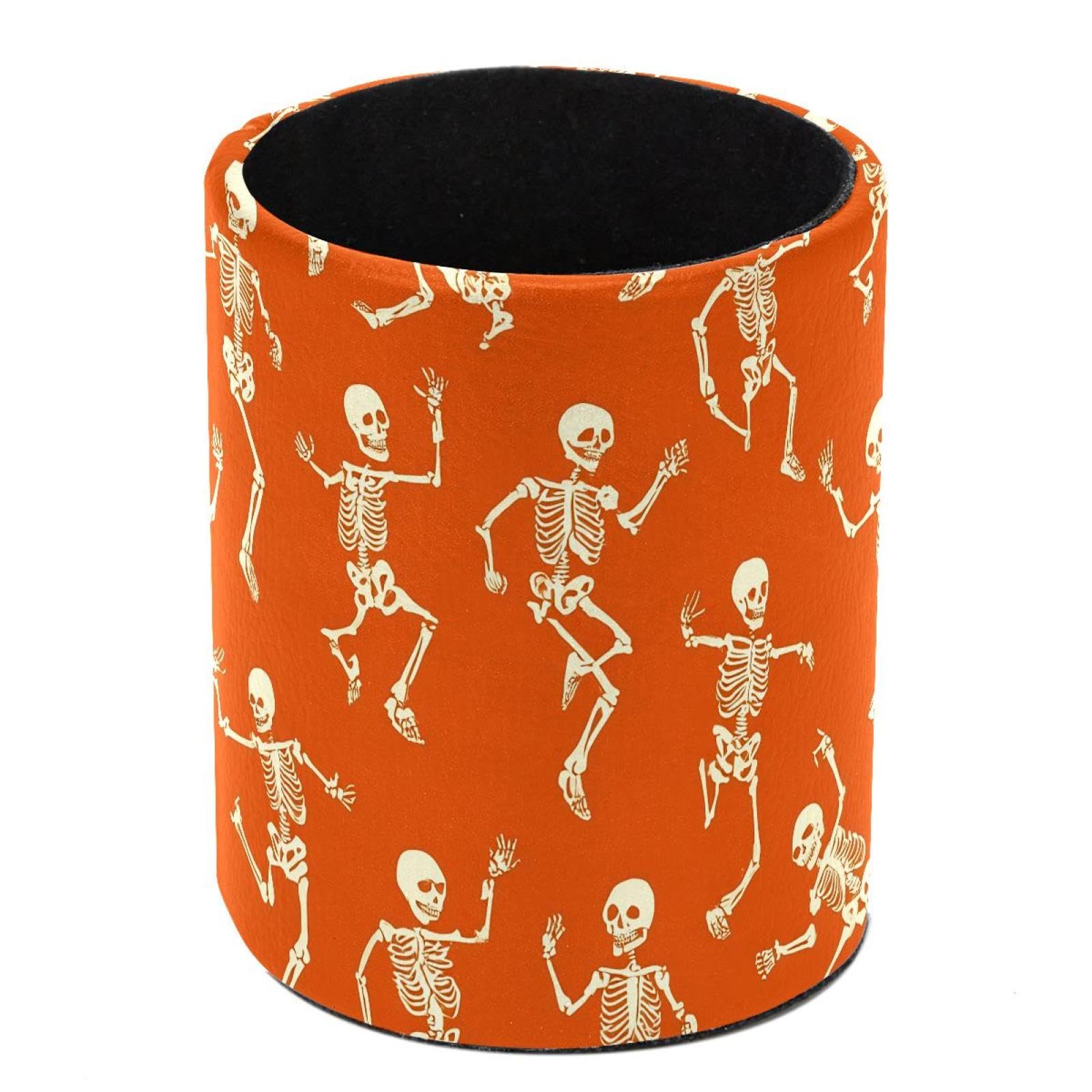 HEOEH Dancing Skeletons Pen Holder for Desk, PU Leather Pencil Holder Pen Cup Marker Holder Makeup Brush Holders, Desk Accessories & Workspace Organizers for Home, Office