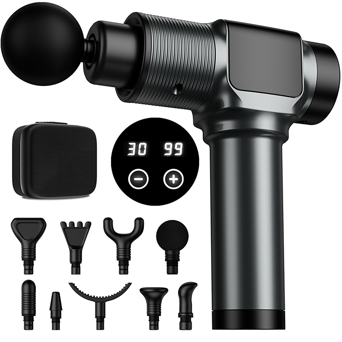 便携式深层组织按摩枪 - 背部颈部肌肉放松，静音打击按摩器，9种按摩头，30档速度，父亲节放松礼物