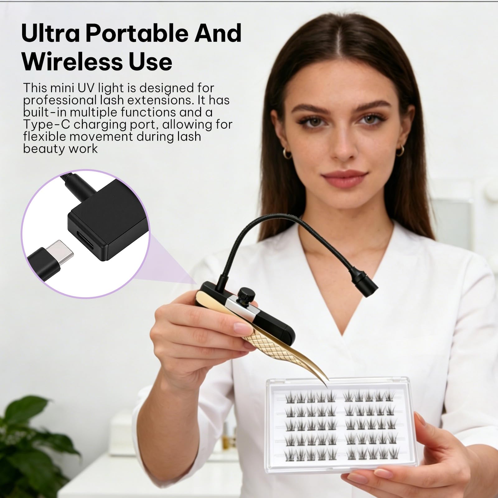 Wimpern Lampe, 1.8W Wimpernlampe UV-Licht Satz Handheldnagelheilungslampe für Lichthärtenden Wimpernlicht 2-3 Sekunden Ausgehärtet für Wimpernverlängerungen mit Fußschalter Pinzetten Schwanenhals