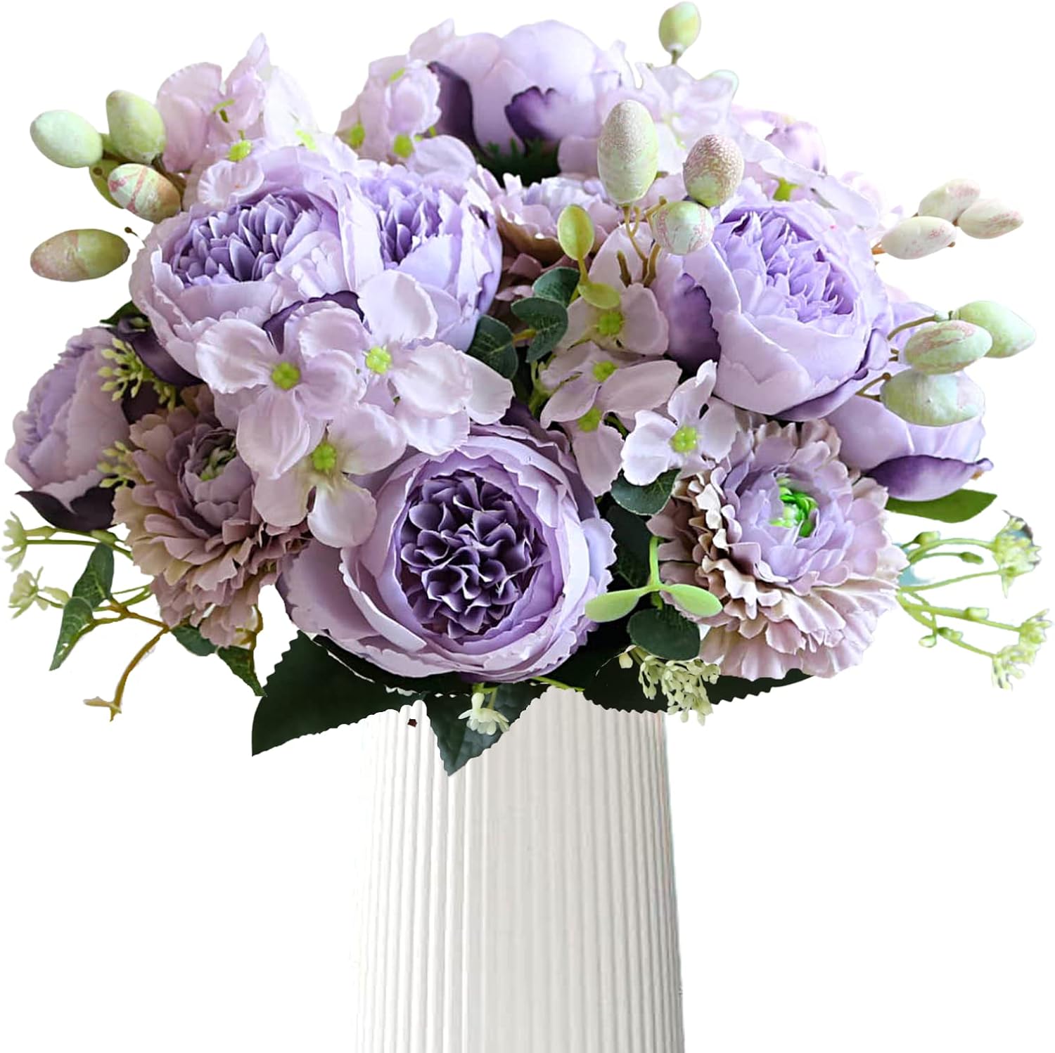 ASTRYAS Artificial Flowers, 2Pcs Purple Fake Peony Silk