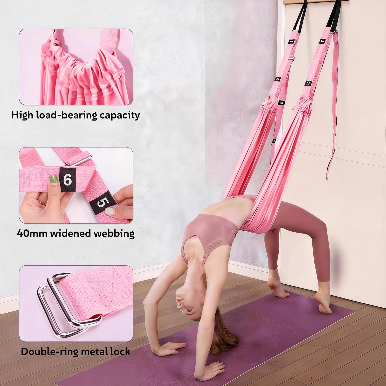Yoga Dehnungsband, Verstellbarer Aerial Yogatuch Türrahmen, Yoga Tuch zum Aufhängen, Yogagurt Beinstretcher Stretching Band, für Ballett Pilates Gymnastik, Pilates, Fitn