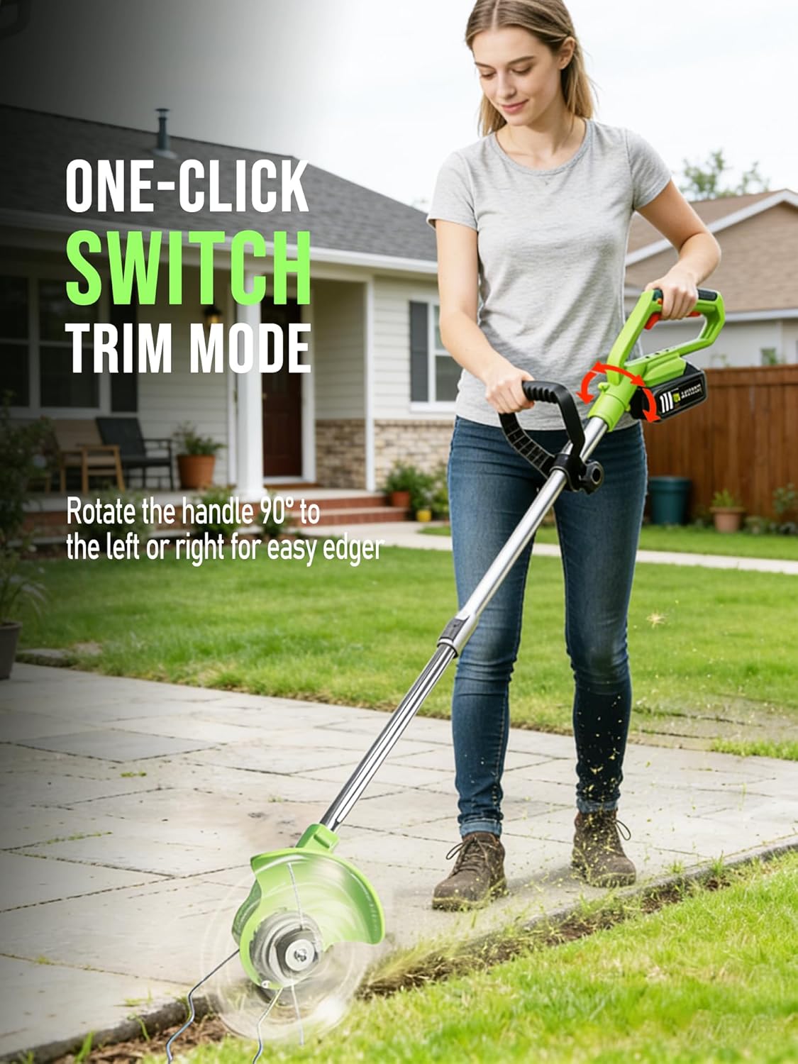 Electric Weed Wacker Cordless: 21V Weed Eaters Battery Powered with 2 Batteries & Charger, Stringless Metal Blade Weed Trimmer 3 in 1 Grass Trimmer/Edger/Brush Cutter for Lawn Yard Garden