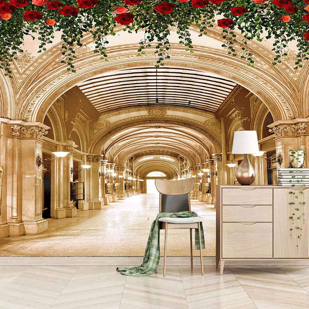 Papier peint photo bâtiment du couloir d'or 200x140 cm pour déco murale