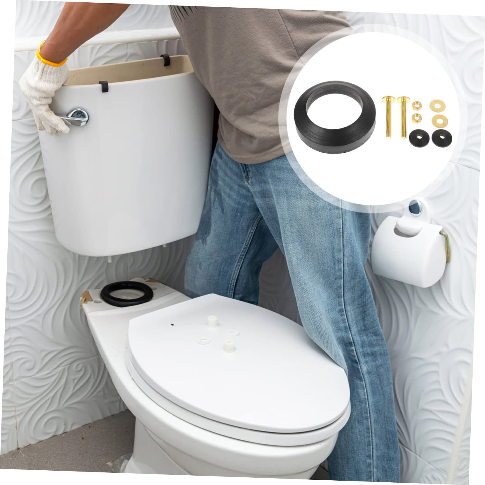 Lurrose 3 Set guarnizione del WC kit cisterna adesivo parti lavaserbatoi wc anello di tenuta cassetta wc accessorio cassetta wc accessori per cassette wc gomma da cancellare Nero