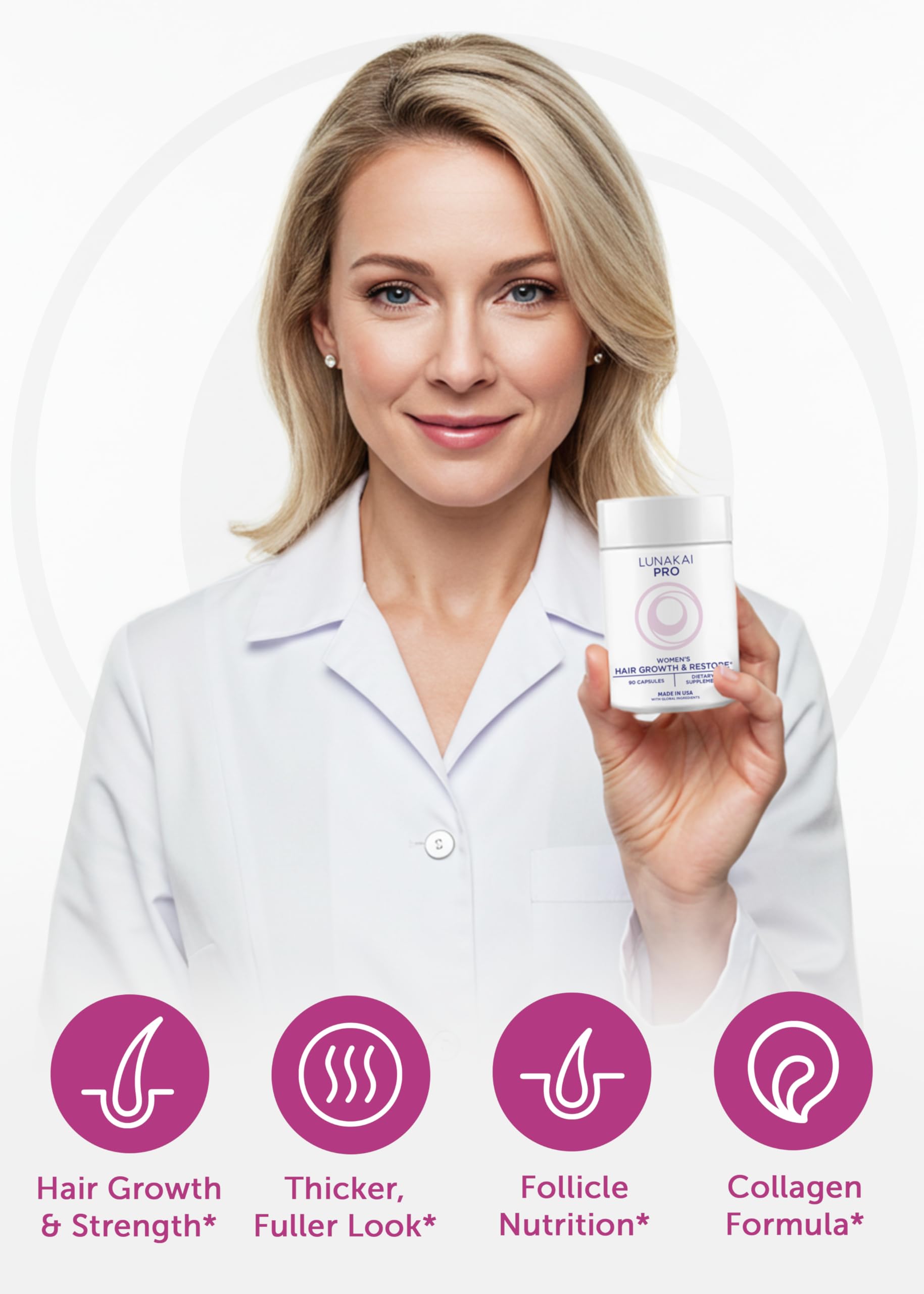 Lunakai Hair Growth Capsules for Women with Biotin, Collagen & Keratin