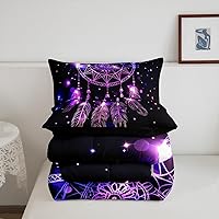 Vista 5 de Erosebridal Juego de edredón de plumas atrapasueños, edredón bohemio de plumas con mandala, tamaño King para niños y niñas, juego de ropa de cama