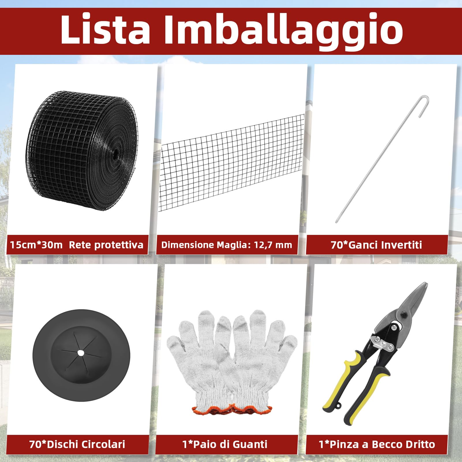 Griglia di Protezione per Pannello Solare in Rotolo 15cm x 30m, Kit Anti-Uccelli 70 Fascette in Acciaio Inox Rivestimento in PVC Antiruggine Rete Metallica da 12,7 mm