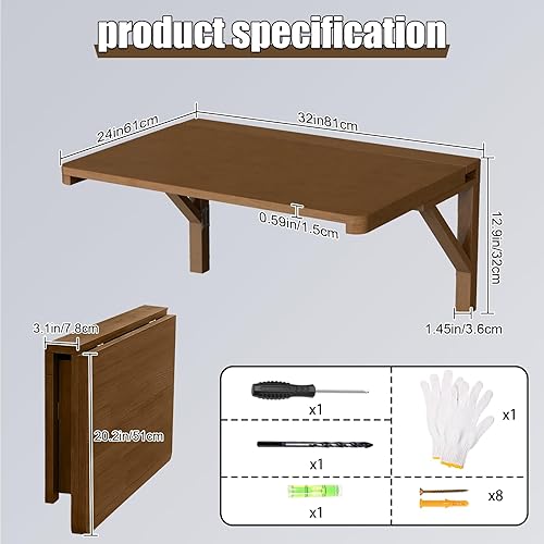 Miniatura 34 de MM MELISEN Mesa plegable montada en la pared, de madera blanca de 37.4 x 21.6 pulgadas, ahorro de espacio, para lavandería, cocina, dormitorio. Se