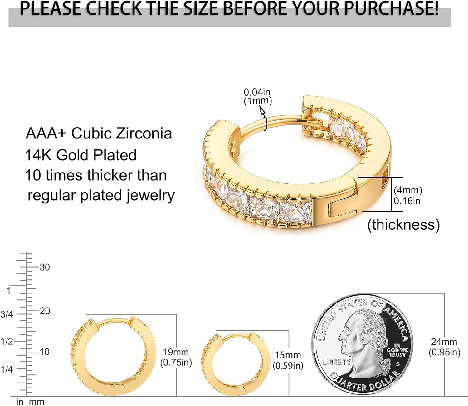 Kainier CZ Hoop Earrings with Cushion Cut Cubic Zirconia 14K White Gold Plated Ear Cuff Huggie Earrings Wonderful Gift Choice for Girls Women and Men… - Image 5