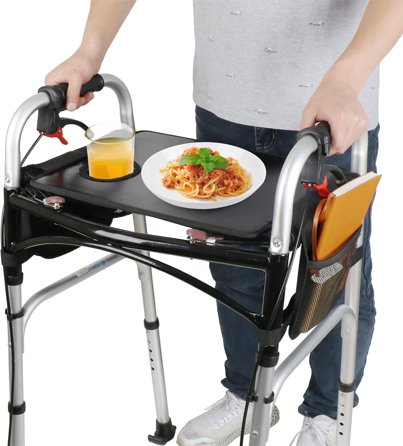 Dotday Walker Tray with Mesh Pockets, Universal Walker Tray Table with