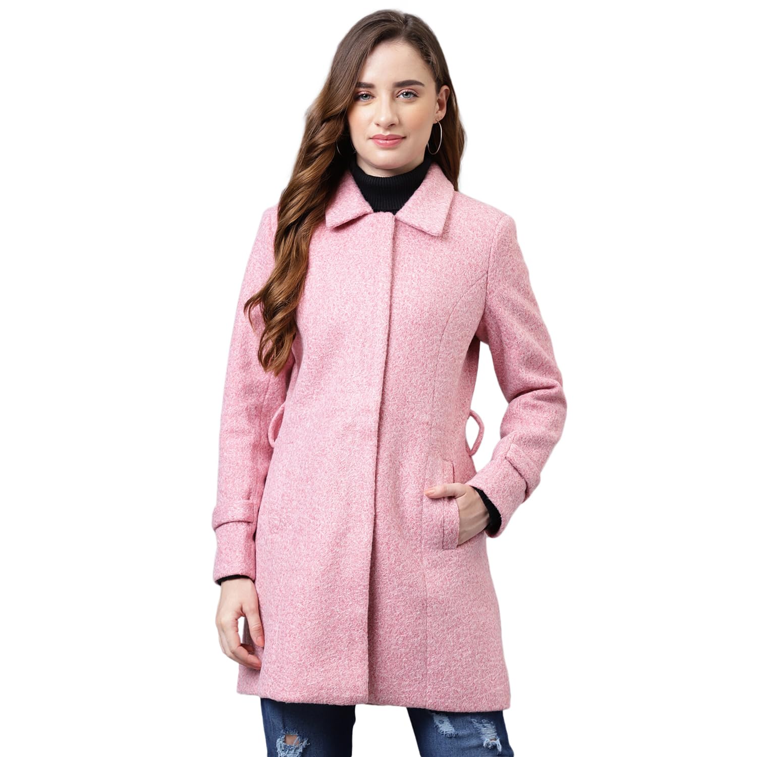 Women's Coral Solid Full Sleeve Over Coat Jacket-image-36