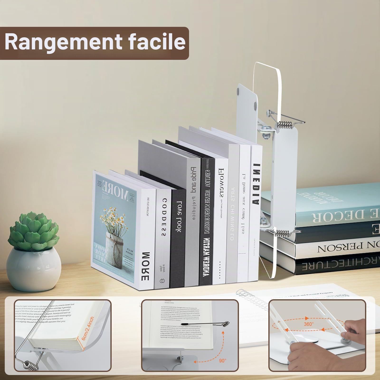 Support Livre Lecture Rotatif 360°, Réglable et Pliable Acrylique