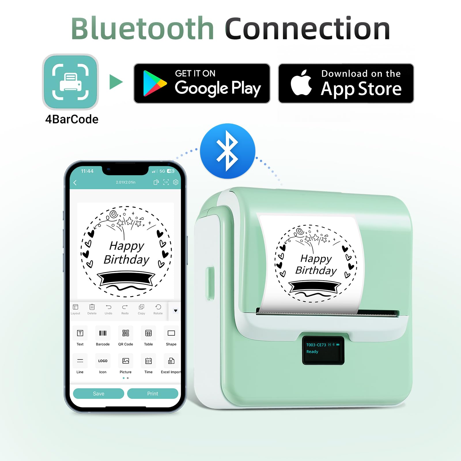ORGSTA T003 stampante etichettatrice etichette termica adesive bluetooth & USB 2200 mAh 50mm/s portatile per negozio personalizzate prezzatrice barattoli