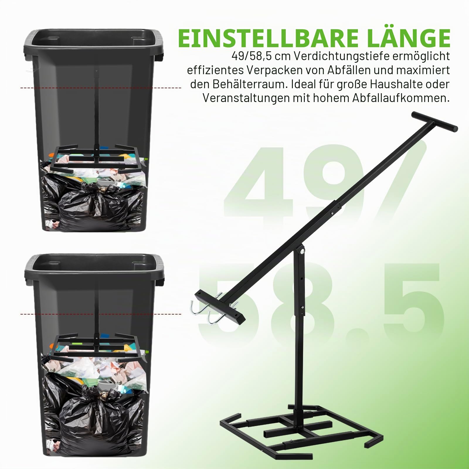 NEWTRY Müllpresse Müllverdichter Plus – Manuelles Müllpressen mit vergrößertem 52x40 Fuß für 360L und 660 Mülltonne, ideal für Zuhause, Garten, Restaurant und Gemeinschaftsreinigung
