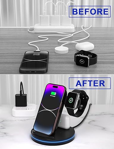 Miniatura 7 de Estación de carga para múltiples dispositivos, base de carga inalámbrica rápida 3 en 1 para iPhone 14131211ProMaxXSXRX8Plus, para iWatch 765432SE,