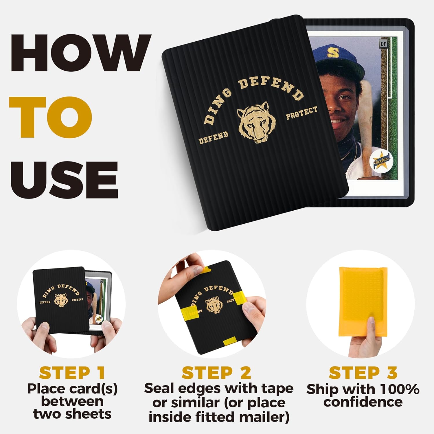 510 Pack Ding Defend Trading Card Shipping Protectors Hard Plastic Card Slab - Tiger Design Card Guard for Collectible Cards, Card Mailing Supplies & Hobby Supplies - 3.5 x 4.5 Inches, Packaging Pads